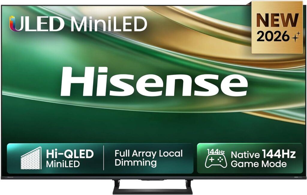 Hisense 65E8DS Fernseher 65 Zoll, 4K UHD, Hi-QLED Mini LED, Smart TV, 144Hz, Hi-View AI Engine, Dolby Vision.Atmos, Unibody Slim, FreeSync Premium, AI-Lichtsensor, Game Bar, Tuned by Devialet