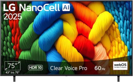 LG 75NANO80A6B TV 75 Zoll (190 cm) 4K NanoCell AI TV (α7 Gen8 4K AI Prozessor, webOS 25, 60Hz) [Modelljahr 2025]