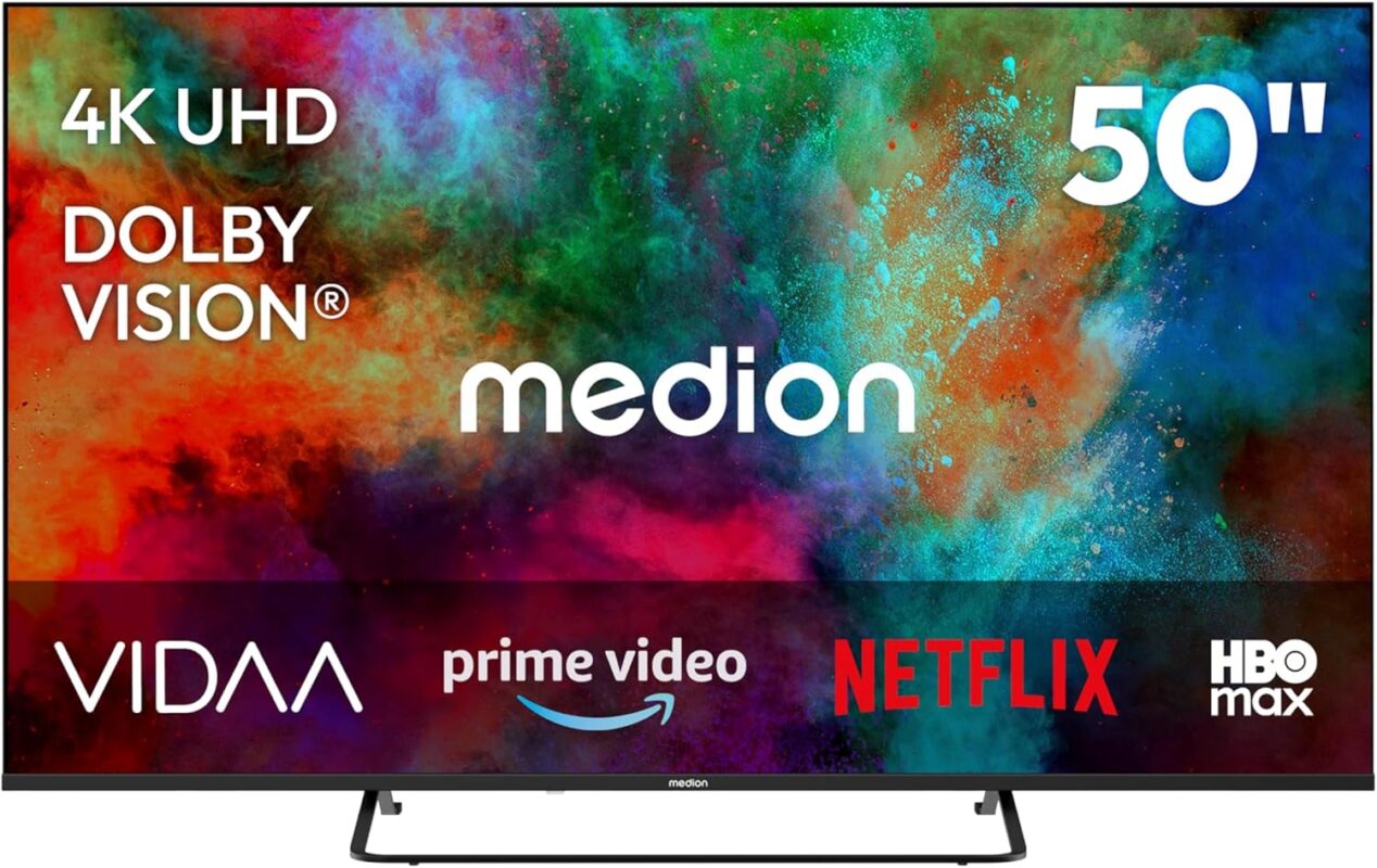 MEDION 125,7 cm (50 Zoll) Fernseher (Smart-TV, Dolby Vision HDR, HBO Max, MagentaTV, Prime Video, Disney+, DAZN, Paramount+, Dolby Atmos, VIDAA Store, PVR, Bluetooth, MD 850302)
